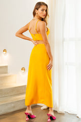 Glossy Heart Maxi Skirt Yellow