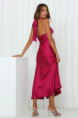 Satin Love Midi Dress Fushsia