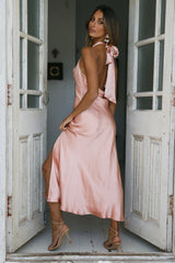 Satin Love Midi Dress Peach