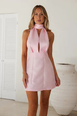 Attractive Halter Mini Dress Pink