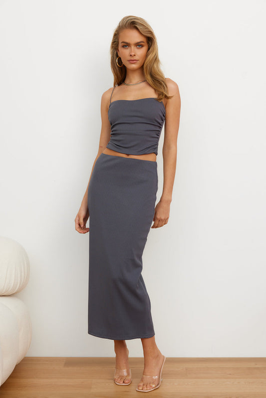 Effortless Cool Girl Midi Skirt GREY