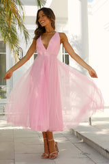 Summer Cinderella Midi Dress Hot Pink