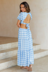 Gingham Fantasy Maxi Dress Blue