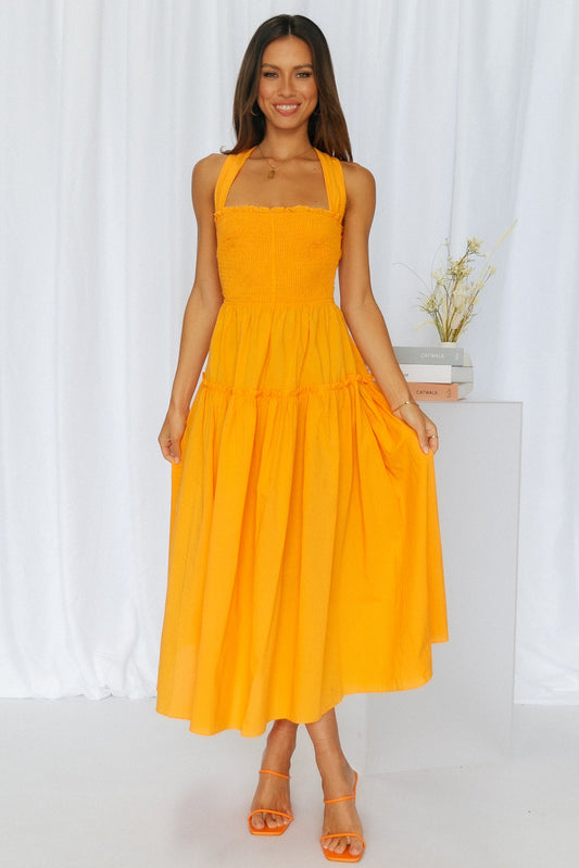 Sun Strolls Midi Dress Orange