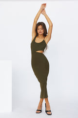 Sweet Lines Midi Dress Khaki