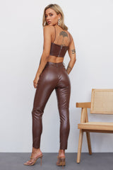 My Fiery Heart Faux Leather Crop Brown