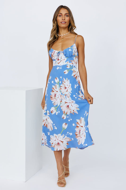 Sunshine Walks Midi Dress Blue