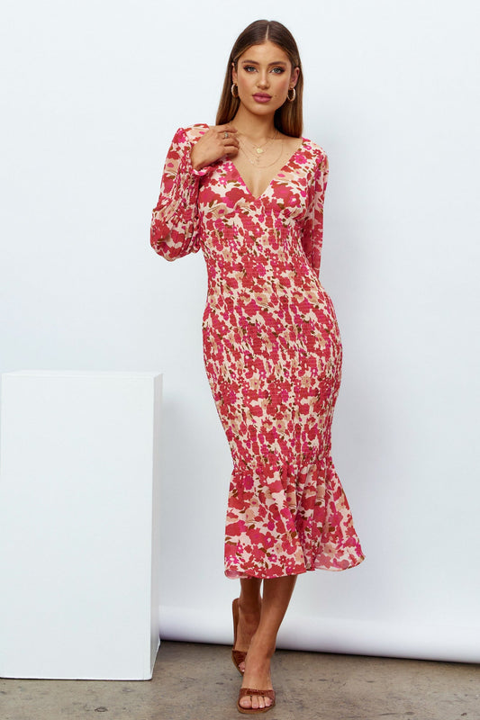 Stories From The Garden Midi Dress Red