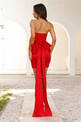 DEAR EMILIA Luxury Gift Strapless Satin Mini Dress Red