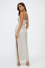 Disco Dancing Maxi Dress Beige Sequin