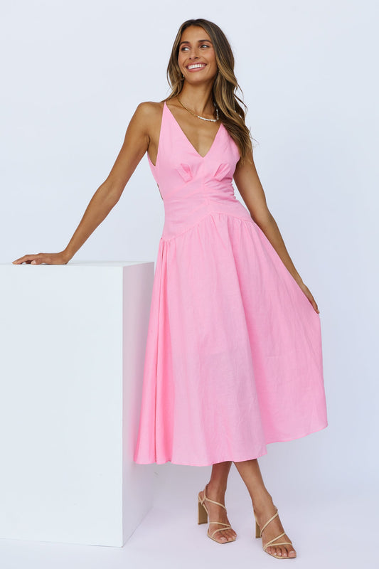 Chillin By The Beach Midi Dress Pink