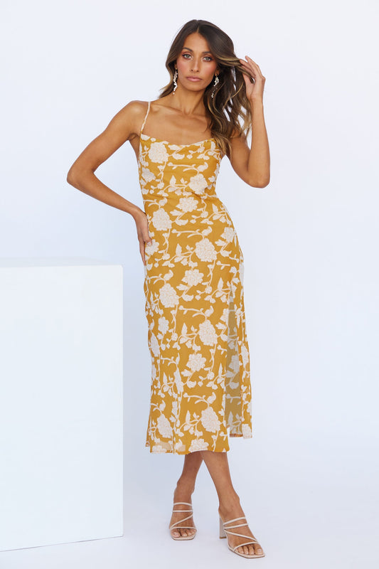 Drinks On Me Midi Dress Mustard