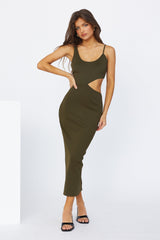 Sweet Lines Midi Dress Khaki