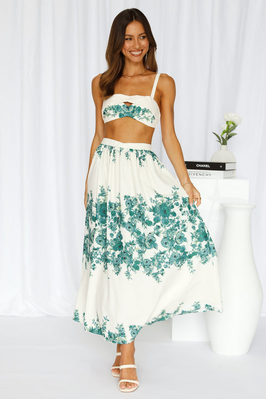 Gates To The Garden Maxi Skirt Green