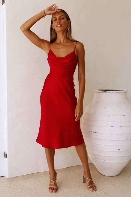 Newest Side Midi Dress Red