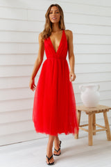 Summer Cinderella Midi Dress Red