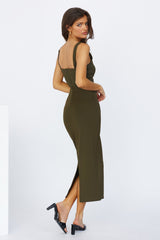 Sweet Lines Midi Dress Khaki