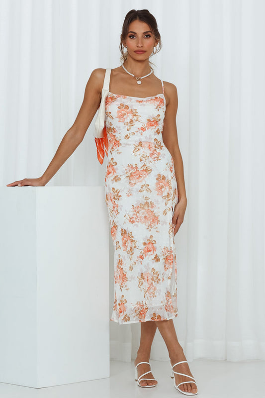 Drinks On Me Midi Dress Orange Floral