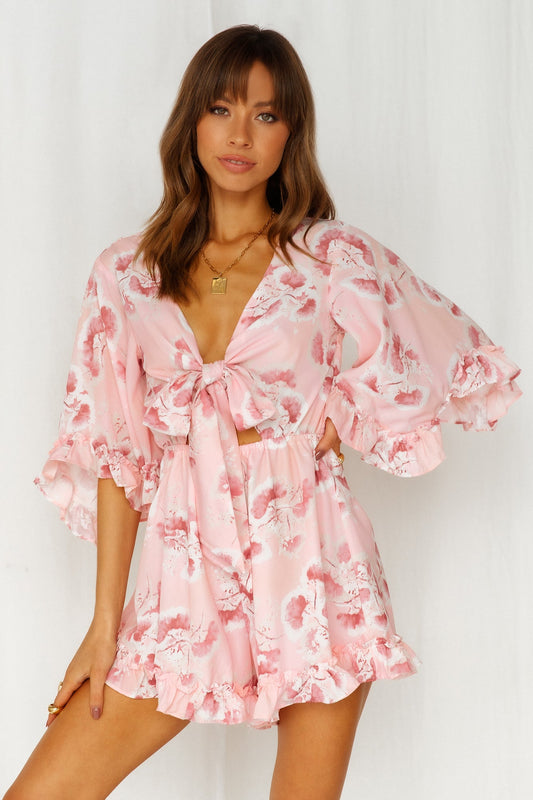 Bloomed Flower Romper Pink