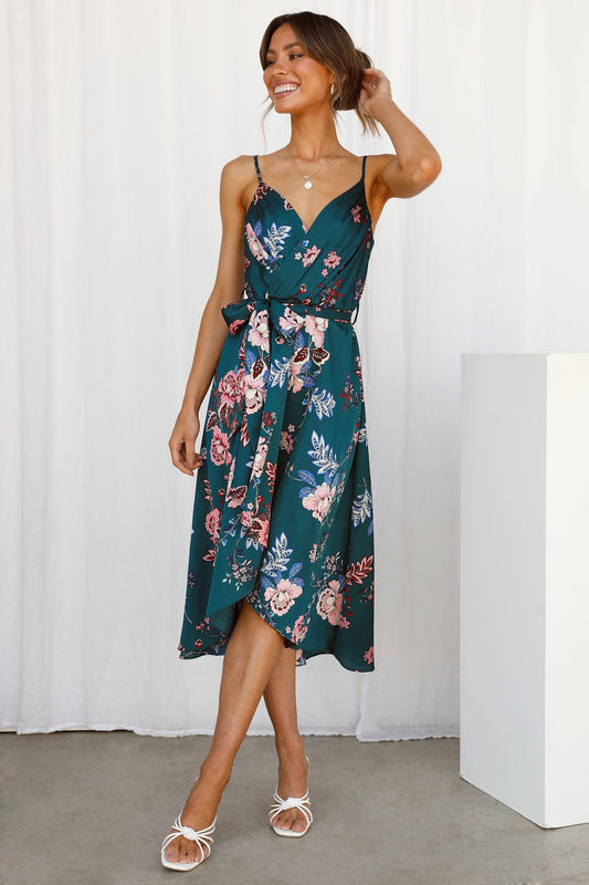 Falling In Style Midi Dress Forest Green