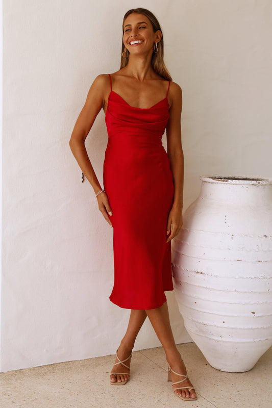 Newest Side Midi Dress Red