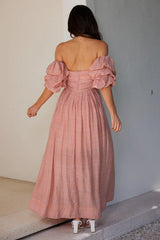 Birthday Weekend Off Shoulder Maxi Dress Peach