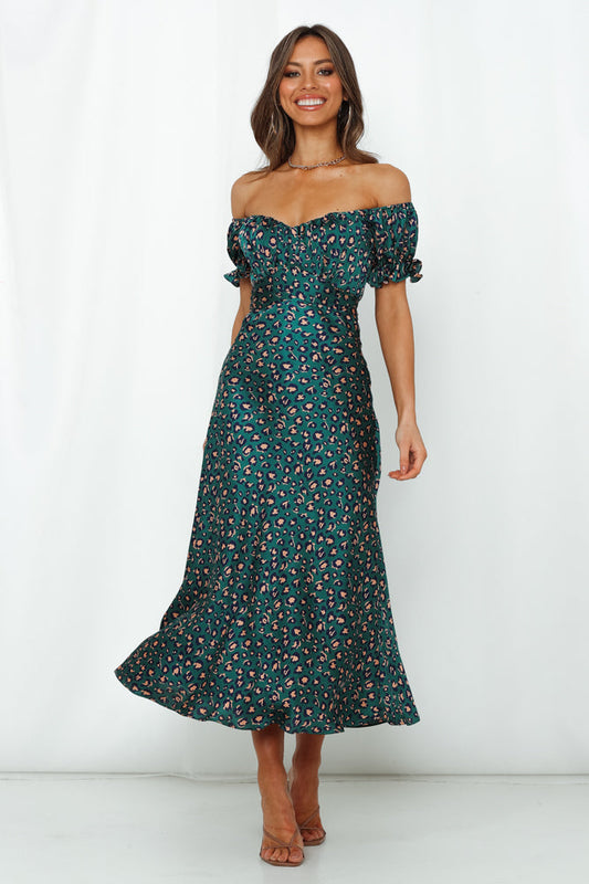 Spiced Ginger Medley Maxi Dress Green Leopard