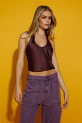 LIONESS Roxy Halter Crop Garnet