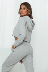 HELLO MOLLY Hit The Snooze Button Crop Hoodie Grey