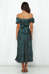 Spiced Ginger Medley Maxi Dress Green Leopard