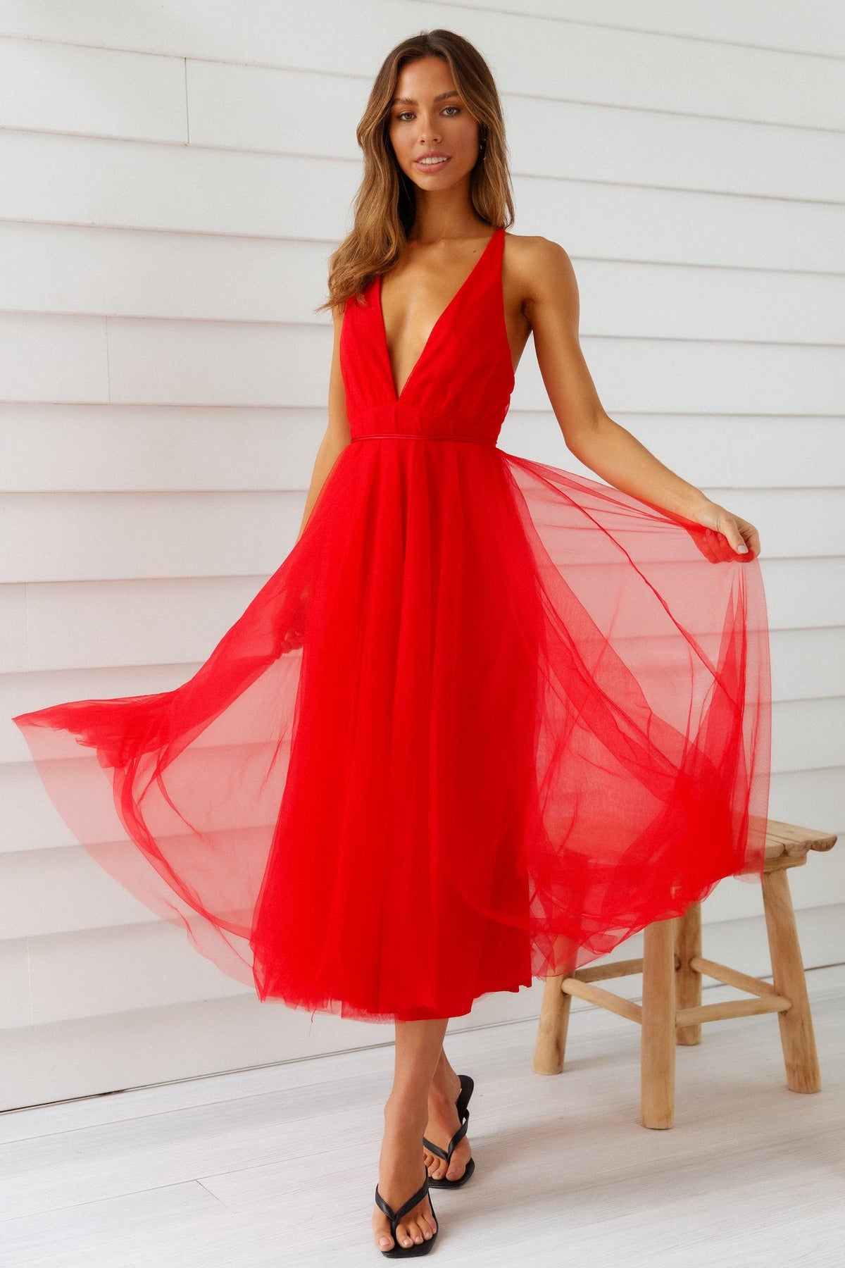 Summer Cinderella Midi Dress Red