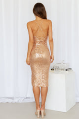 My Feels Midi Dress Rose Gold Sequin