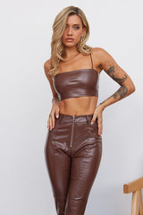 My Fiery Heart Faux Leather Crop Brown