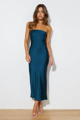 Envious Lies Satin Midi Dress Teal