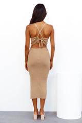 Mirror Pose Midi Dress Tan