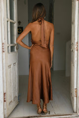 Satin Love Midi Dress Chocolate