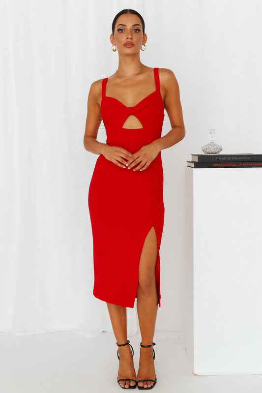 Soaring To New Heights Midi Dress Red