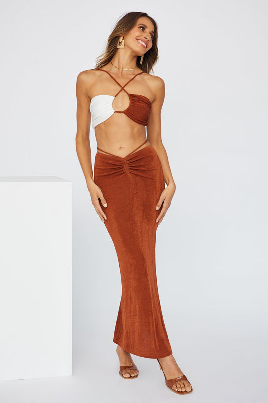 Yes Girl Maxi Skirt Brown