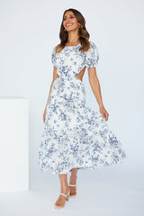 Flow Down In Florals Midi Dress Grey