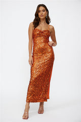 Disco Dancing Maxi Dress Orange Sequin