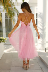 Summer Cinderella Midi Dress Hot Pink