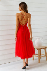 Summer Cinderella Midi Dress Red