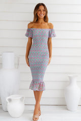 Fresh Summer Sky Midi Dress Blue