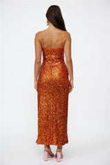 Disco Dancing Maxi Dress Orange Sequin