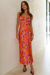 RUNAWAY Orchid Midi Slip Dress Orange