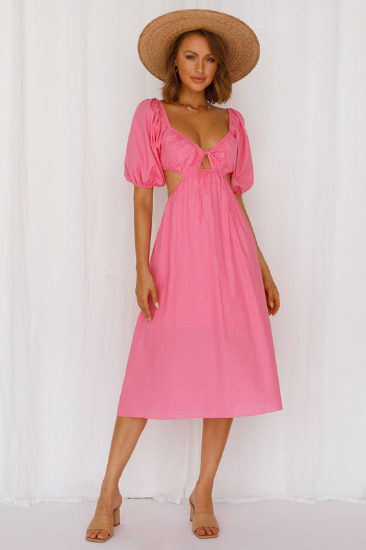 Come Fly With Me Midi Dress Hot Pink