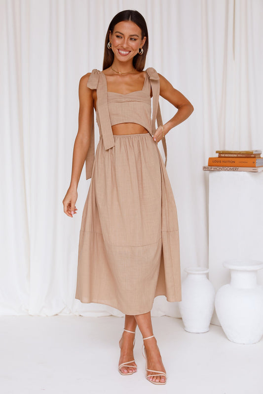 Cafe Atmos Midi Dress Tan