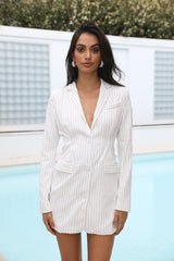 RUNAWAY Brooke Blazer Dress White Pinstripe