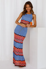 Tight Knit Maxi Skirt Blue