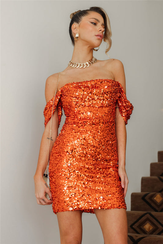 Midnight Affair Sequin Dress Orange